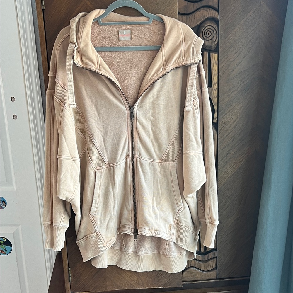 FP Movement by Free People Cream Zip-Up Hoodie